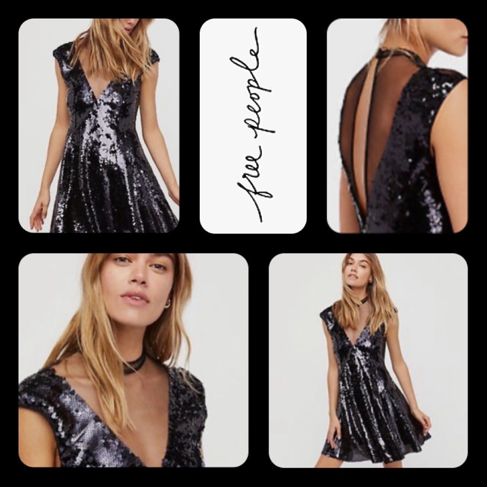 NWT! FREE PEOPLE Dance Till Dawn Black Sequin Sleeveless Party LBD Dress-XS
